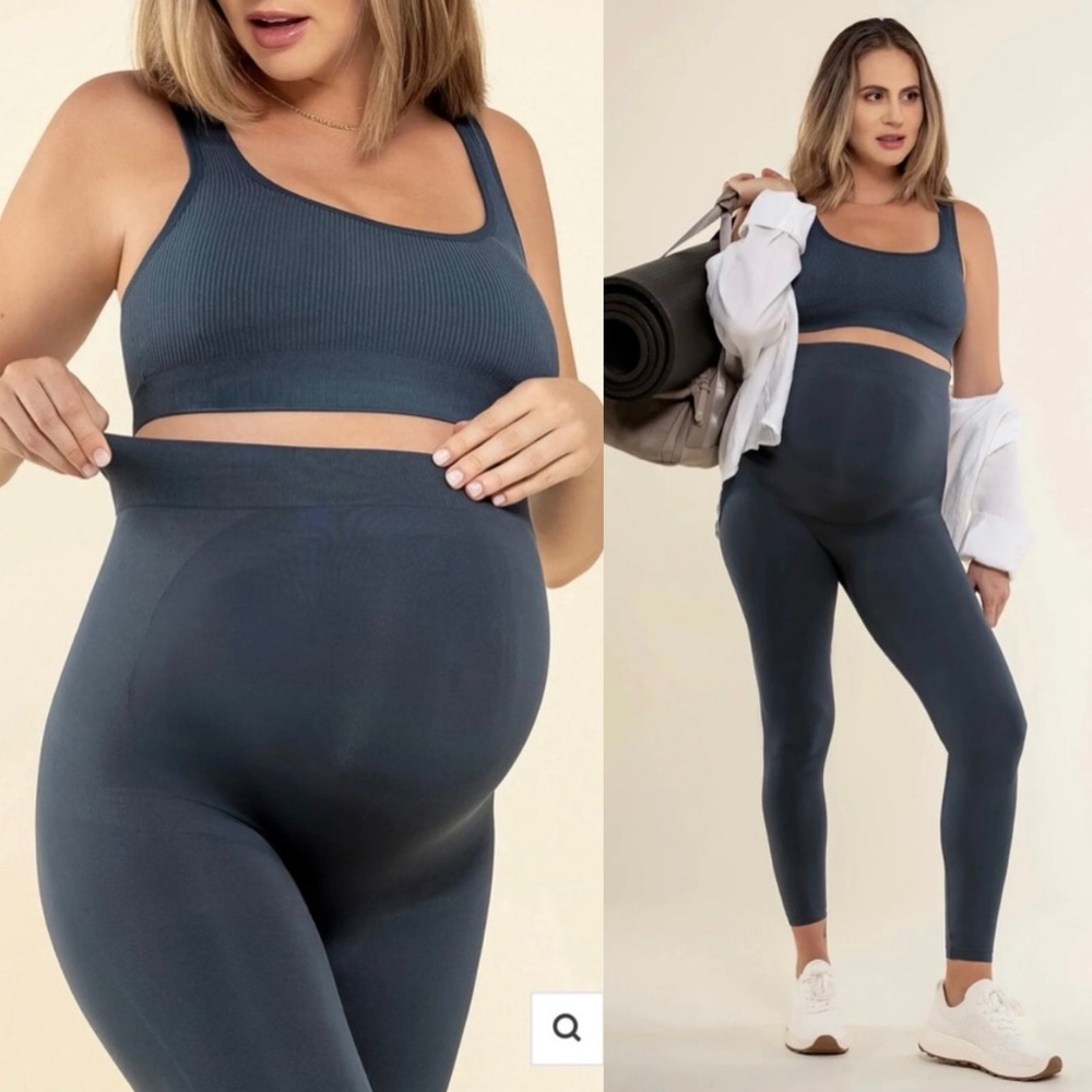 BLANQI Maternity Everyday Belly Support Leggings Womens Large Blue Grey Stretch